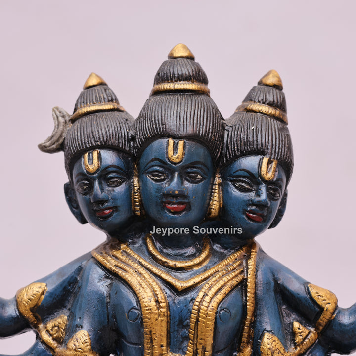 12" Handcrafted Brass Lord Dattatreya Statue with Hand-Painted Finish