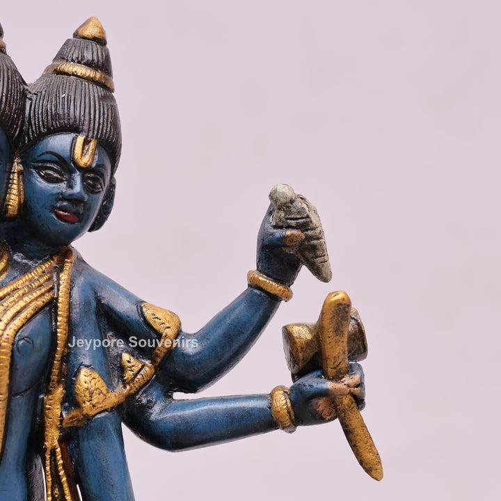 12" Handcrafted Brass Lord Dattatreya Statue with Hand-Painted Finish