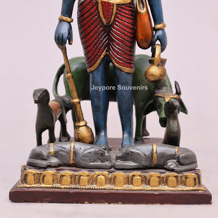 12" Handcrafted Brass Lord Dattatreya Statue with Hand-Painted Finish