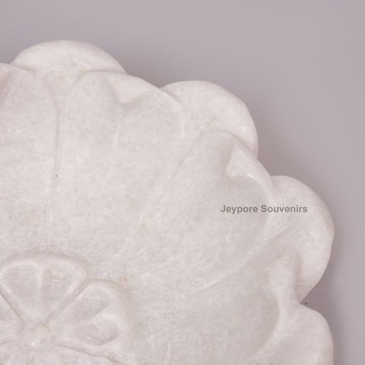 Hand-Carved White Marble Lotus Bowl with Petal Design