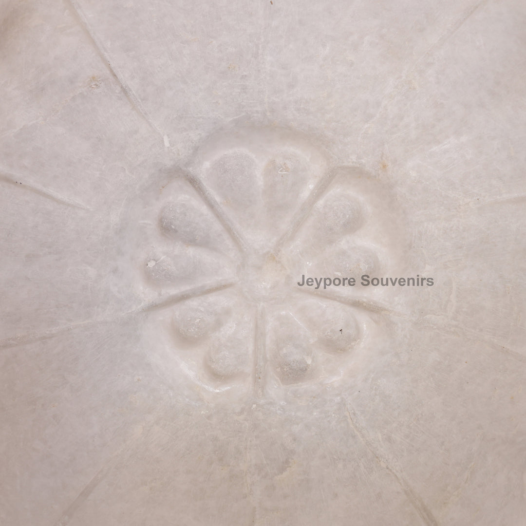 Hand-Carved White Marble Lotus Bowl with Petal Design