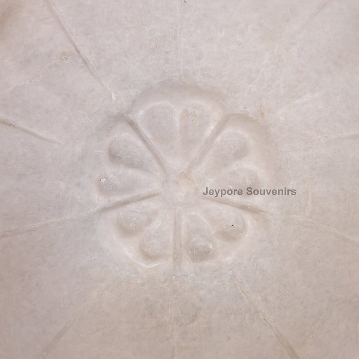 Hand-Carved White Marble Lotus Bowl with Petal Design