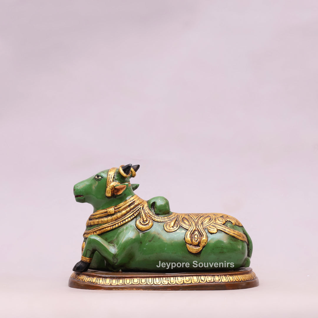 7" Handcrafted Brass Nandi Idol with Antique Hand-Painted Finish