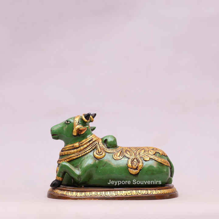 7" Handcrafted Brass Nandi Idol with Antique Hand-Painted Finish