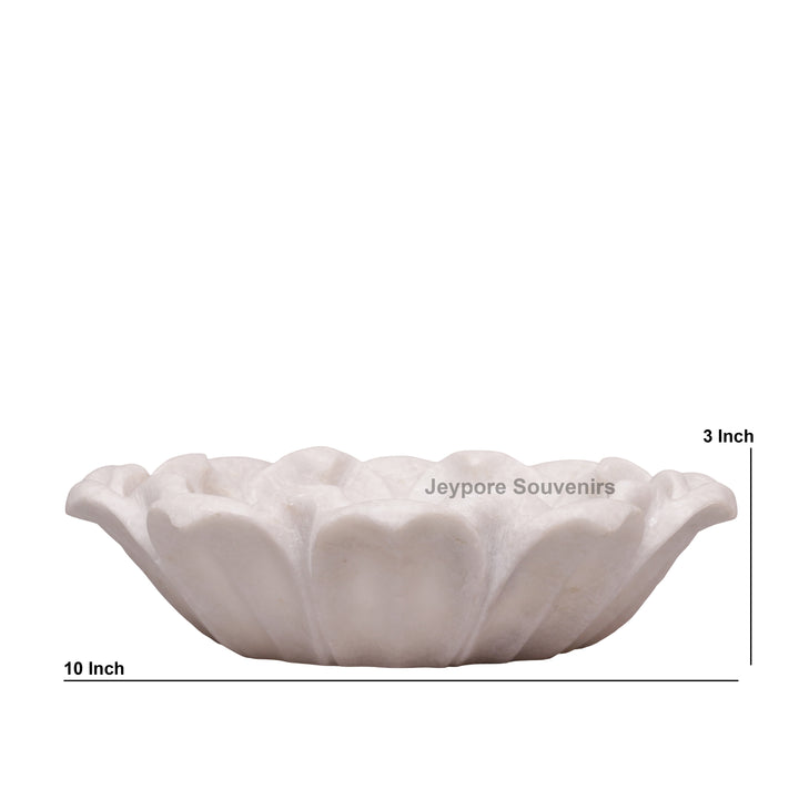 Hand-Carved White Marble Lotus Bowl with Petal Design