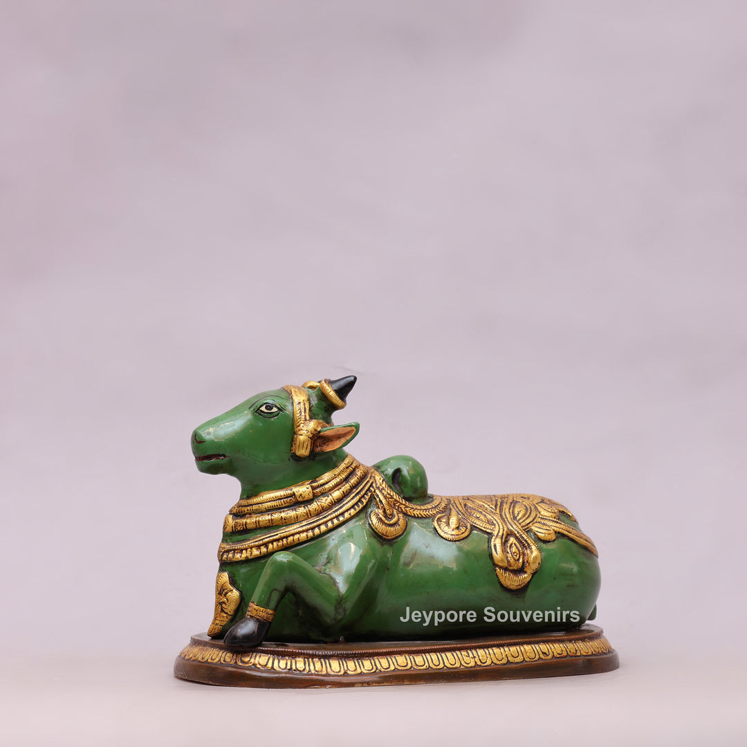 7" Handcrafted Brass Nandi Idol with Antique Hand-Painted Finish