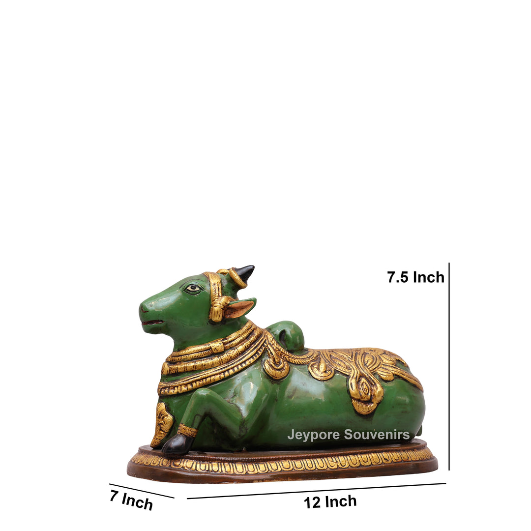 7" Handcrafted Brass Nandi Idol with Antique Hand-Painted Finish