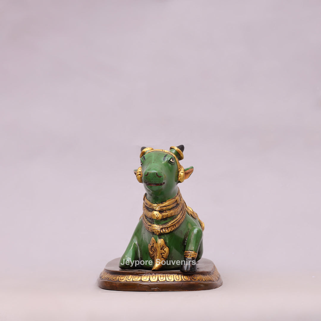 7" Handcrafted Brass Nandi Idol with Antique Hand-Painted Finish