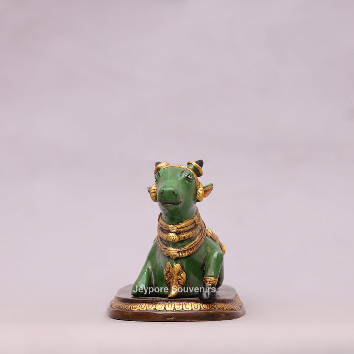 7" Handcrafted Brass Nandi Idol with Antique Hand-Painted Finish