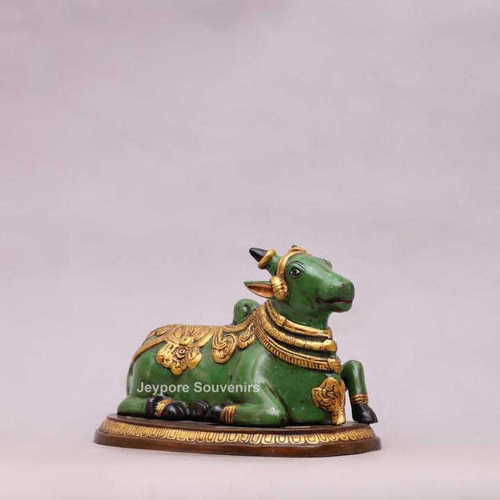 7" Handcrafted Brass Nandi Idol with Antique Hand-Painted Finish