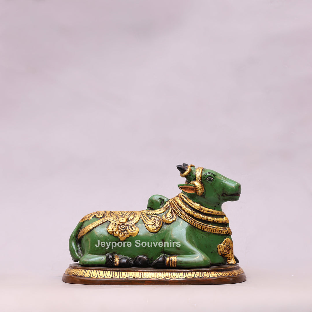 7" Handcrafted Brass Nandi Idol with Antique Hand-Painted Finish