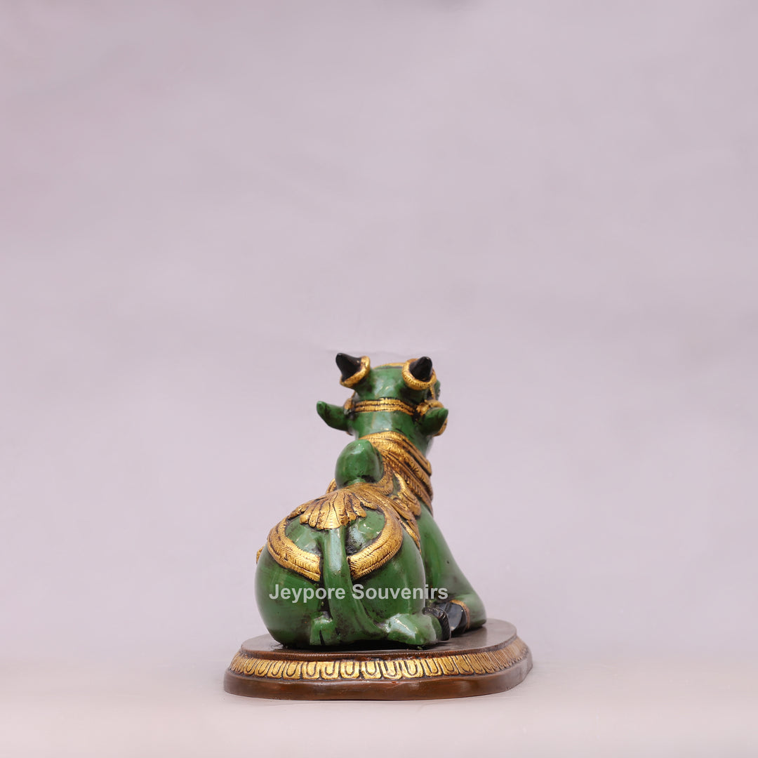 7" Handcrafted Brass Nandi Idol with Antique Hand-Painted Finish