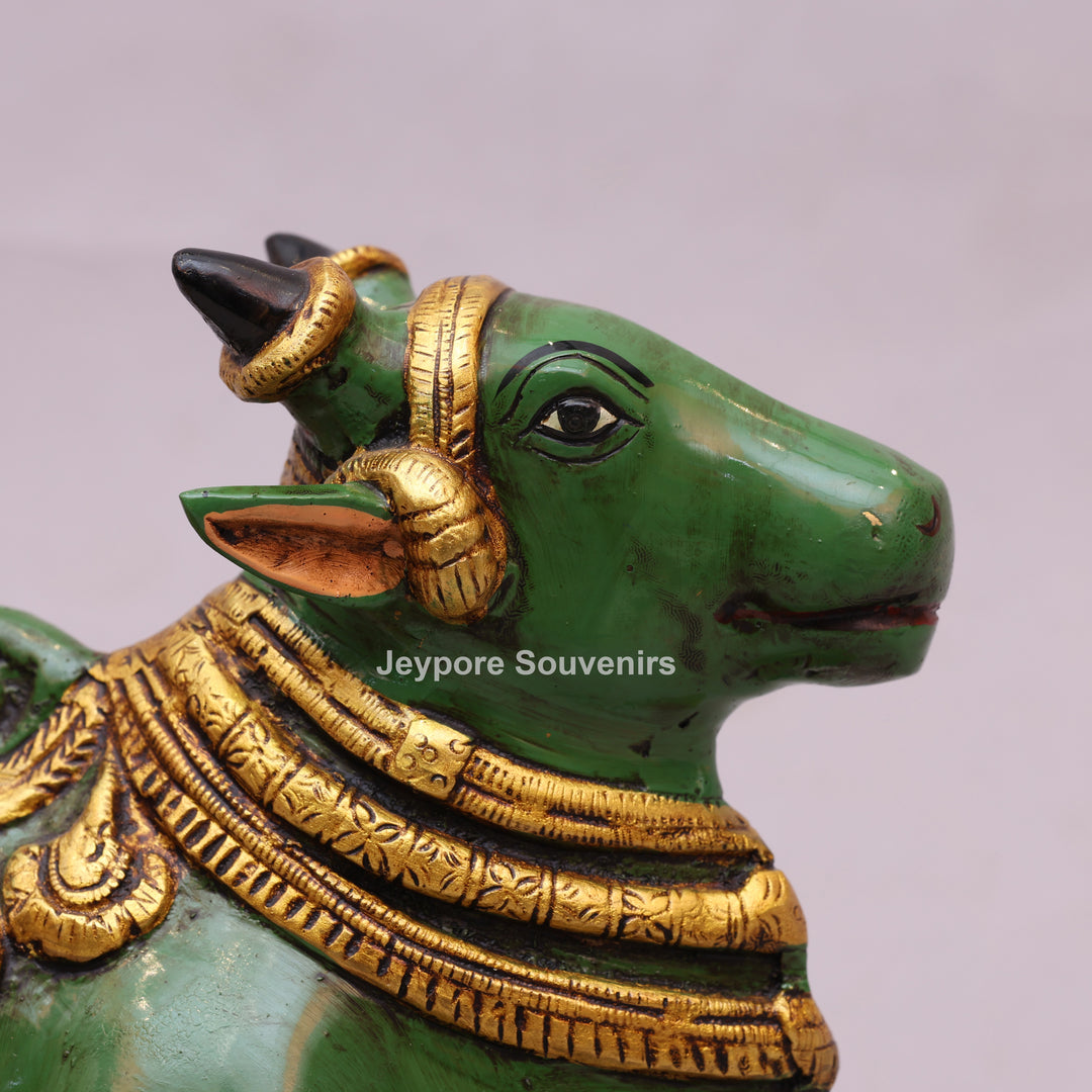 7" Handcrafted Brass Nandi Idol with Antique Hand-Painted Finish
