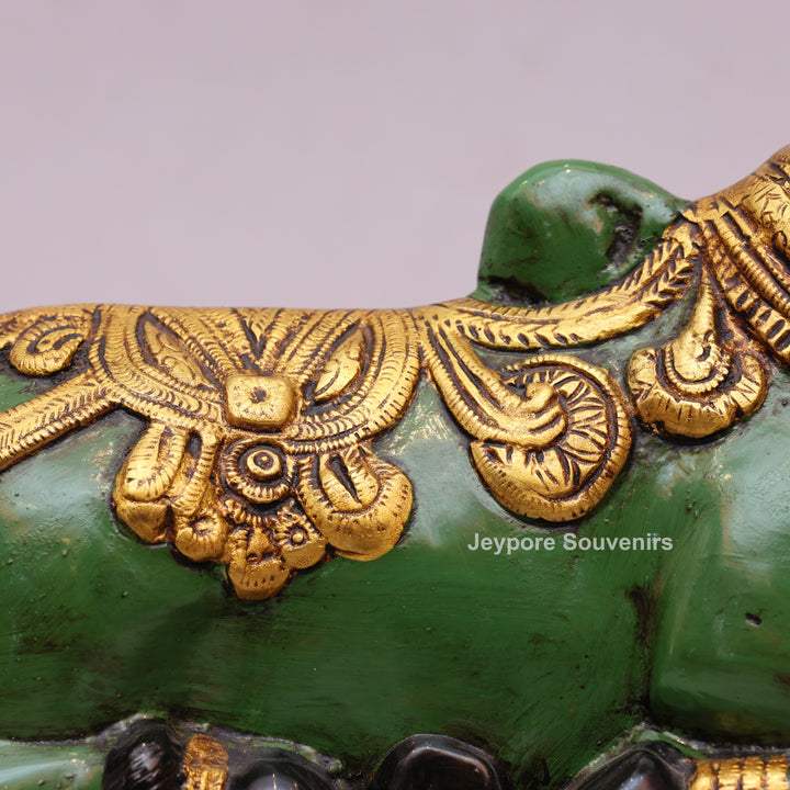 7" Handcrafted Brass Nandi Idol with Antique Hand-Painted Finish