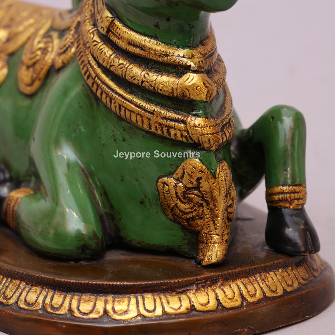 7" Handcrafted Brass Nandi Idol with Antique Hand-Painted Finish