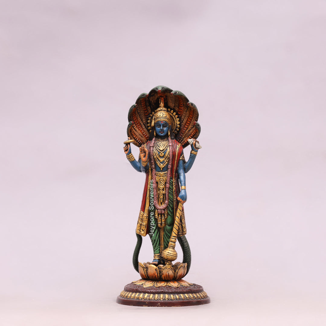 12" Handcrafted Brass Lord Vishnu with Sheshnag Idol