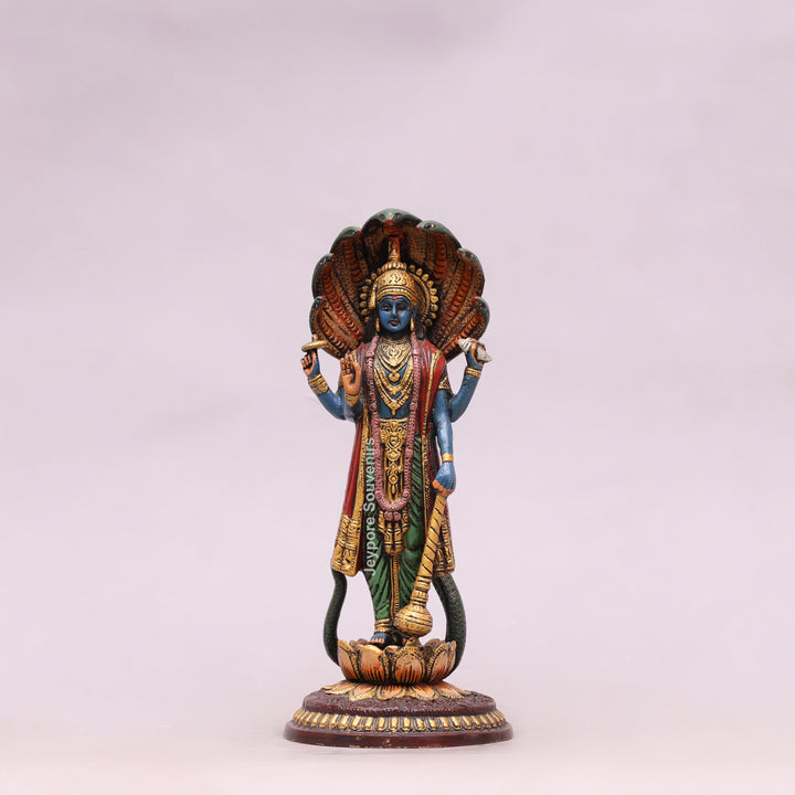 12" Handcrafted Brass Lord Vishnu with Sheshnag Idol