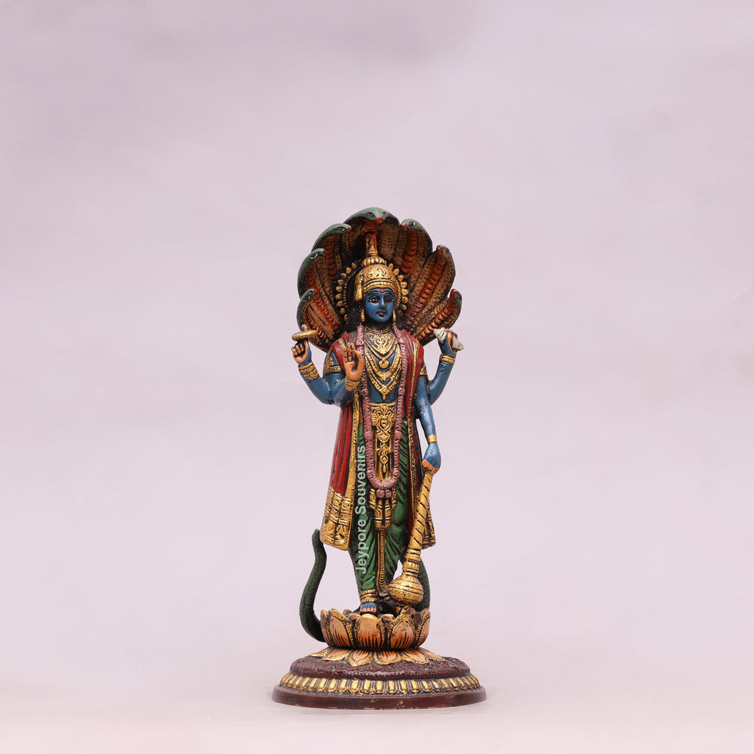12" Handcrafted Brass Lord Vishnu with Sheshnag Idol