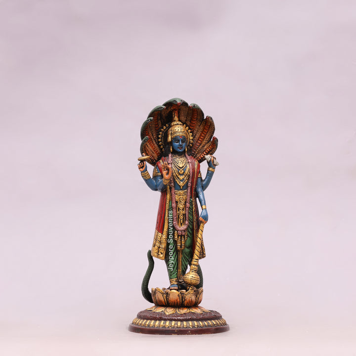 12" Handcrafted Brass Lord Vishnu with Sheshnag Idol