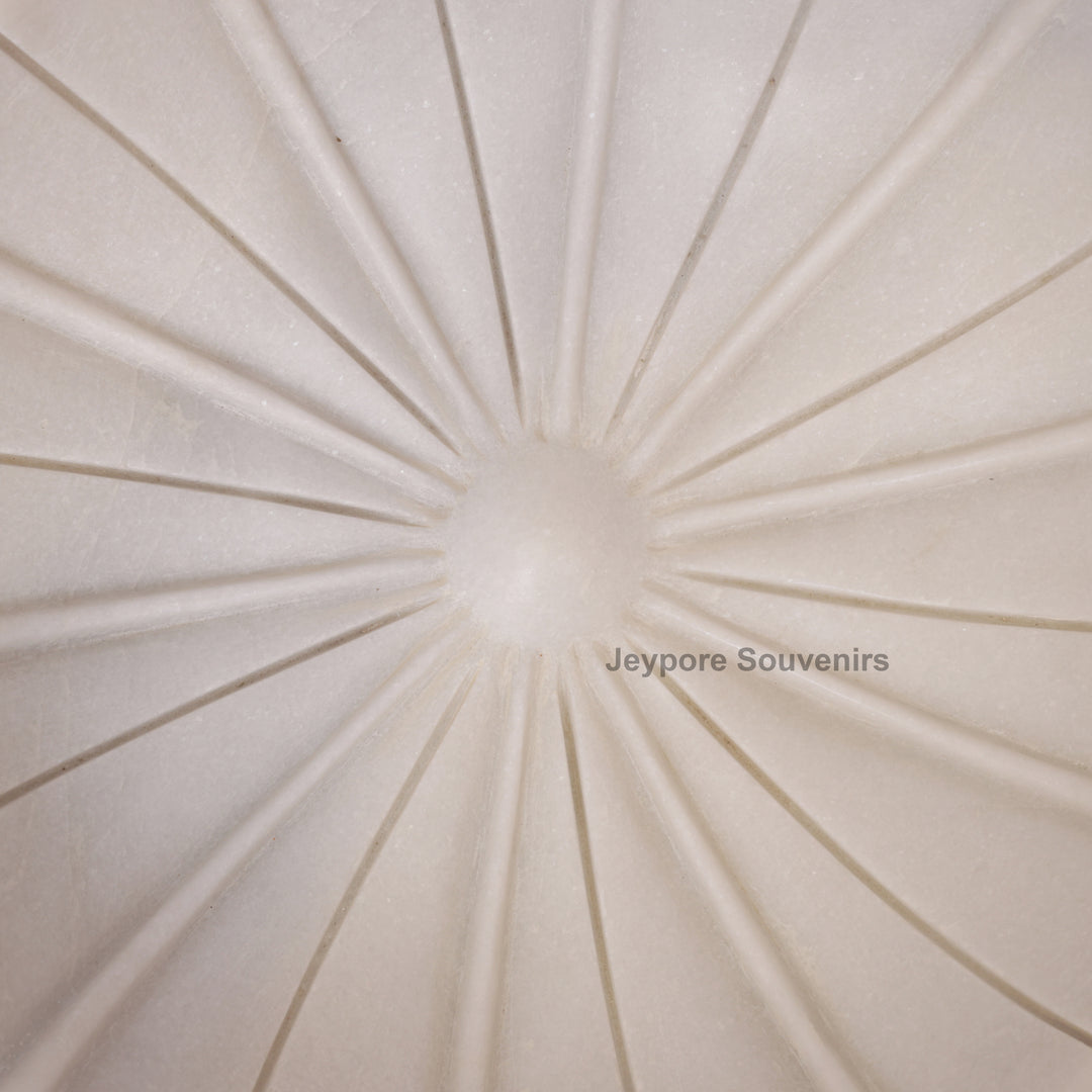Hand-Carved White Marble Lotus Uruli Bowl with Fluted Petal Edges