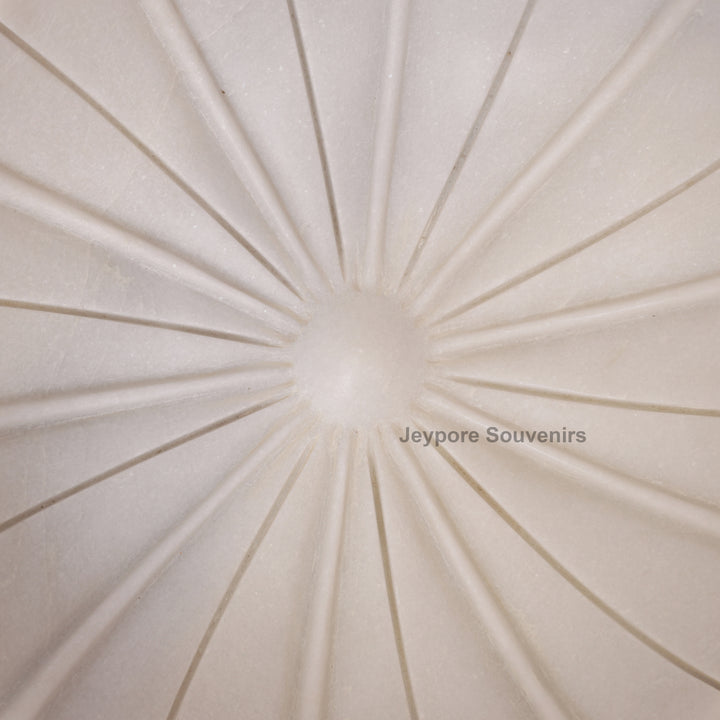 Hand-Carved White Marble Lotus Uruli Bowl with Fluted Petal Edges