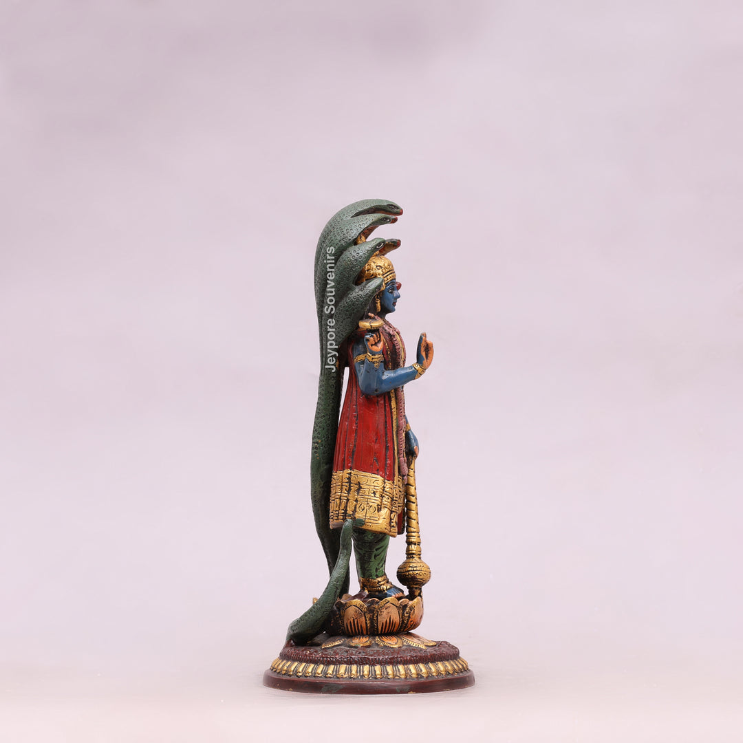 12" Handcrafted Brass Lord Vishnu with Sheshnag Idol