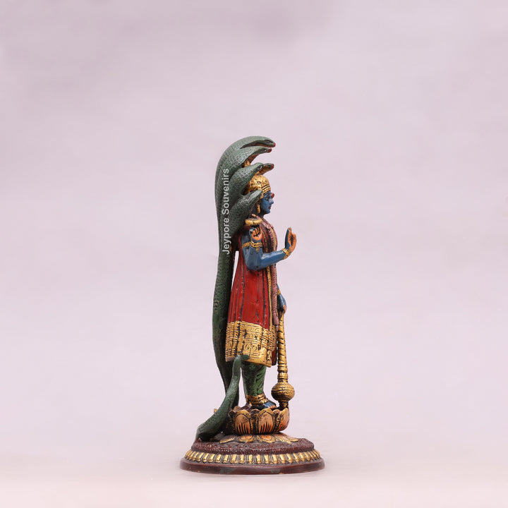 12" Handcrafted Brass Lord Vishnu with Sheshnag Idol