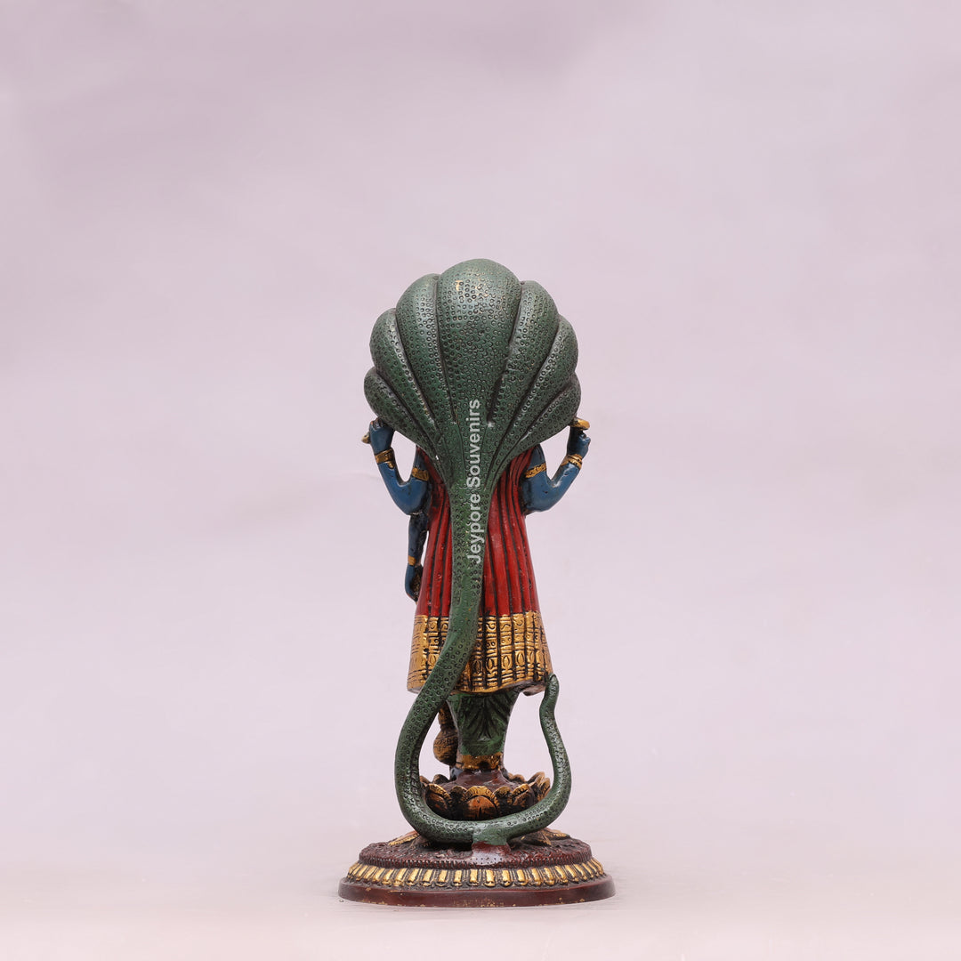 12" Handcrafted Brass Lord Vishnu with Sheshnag Idol