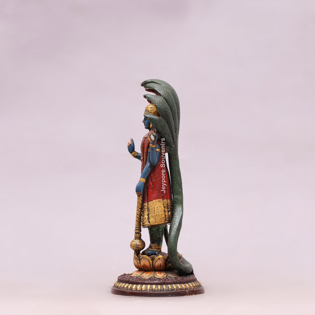 12" Handcrafted Brass Lord Vishnu with Sheshnag Idol