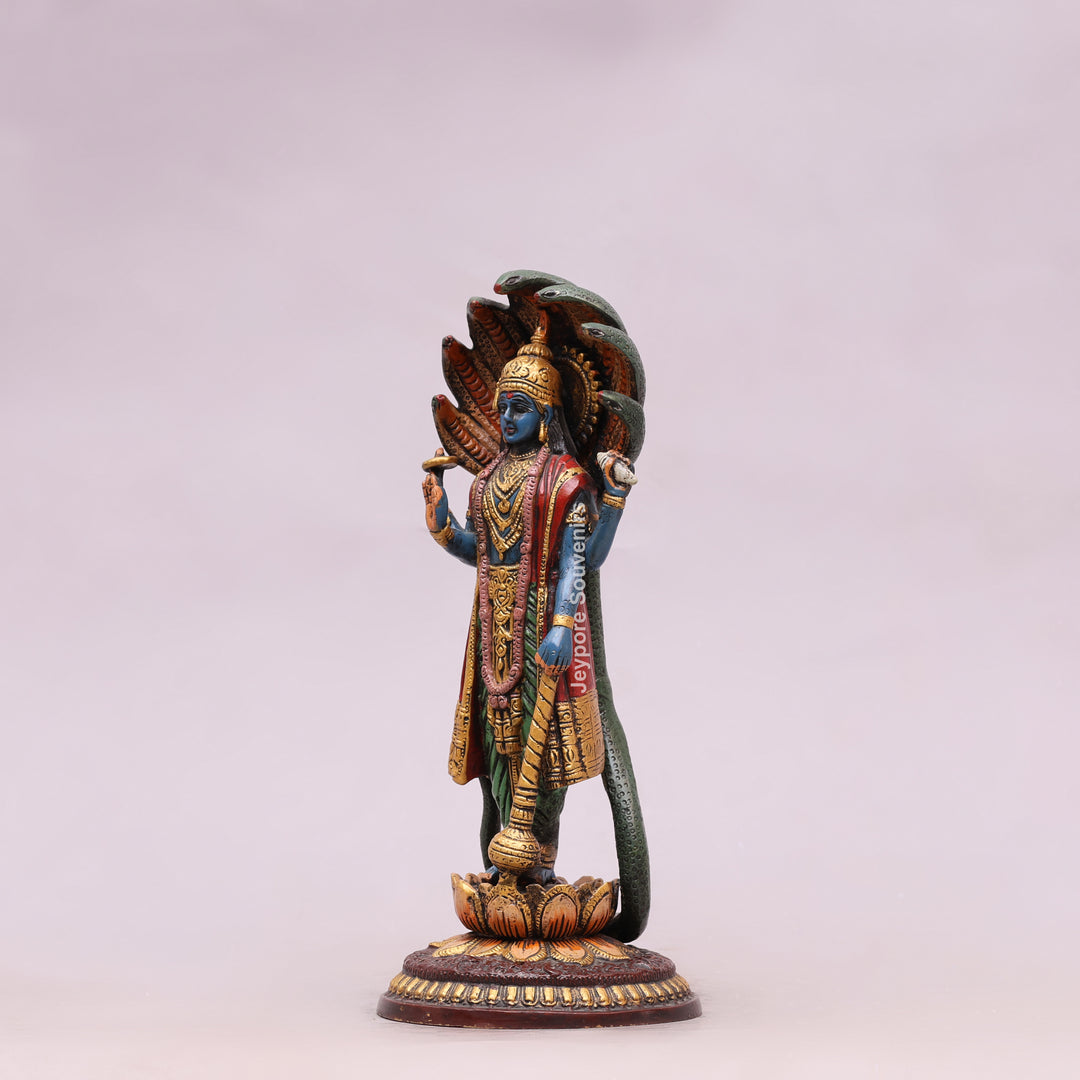 12" Handcrafted Brass Lord Vishnu with Sheshnag Idol