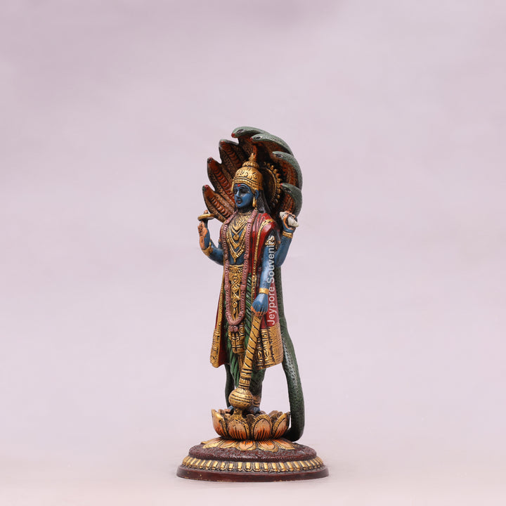 12" Handcrafted Brass Lord Vishnu with Sheshnag Idol