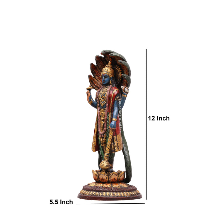 12" Handcrafted Brass Lord Vishnu with Sheshnag Idol
