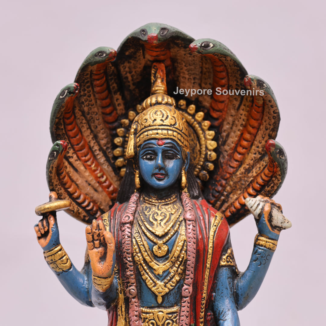 12" Handcrafted Brass Lord Vishnu with Sheshnag Idol