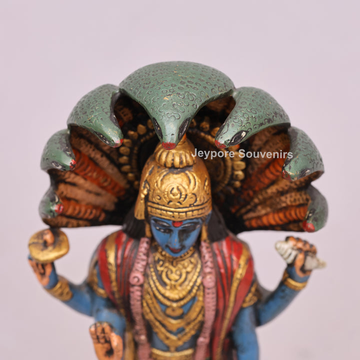 12" Handcrafted Brass Lord Vishnu with Sheshnag Idol