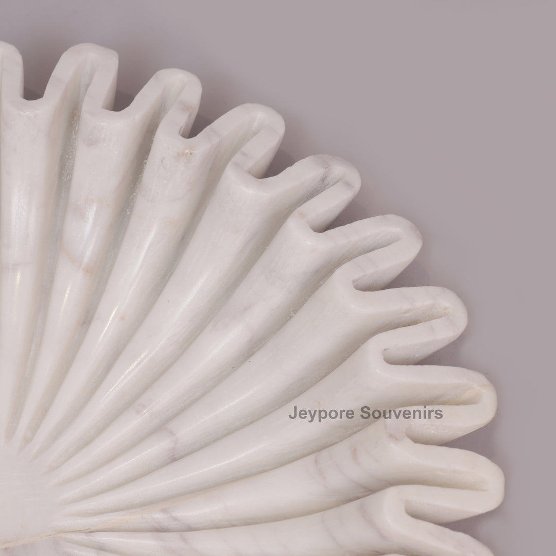 Handcrafted White Marble Ruffle Bowl with Scalloped Fluted Edge