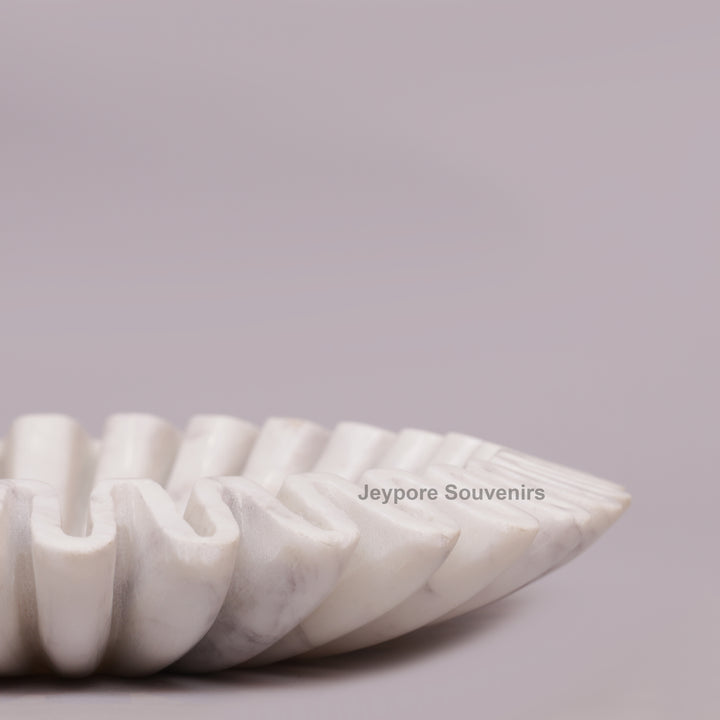 Handcrafted White Marble Ruffle Bowl with Scalloped Fluted Edge
