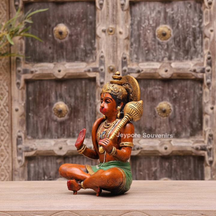 12" Handcrafted Brass Lord Hanuman Idol with Gada