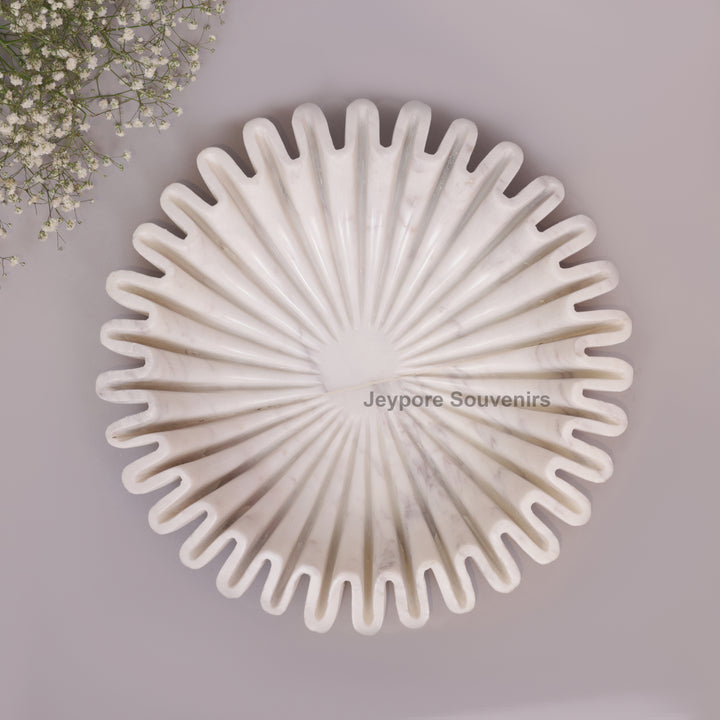 Handcrafted White Marble Ruffle Bowl with Scalloped Fluted Edge