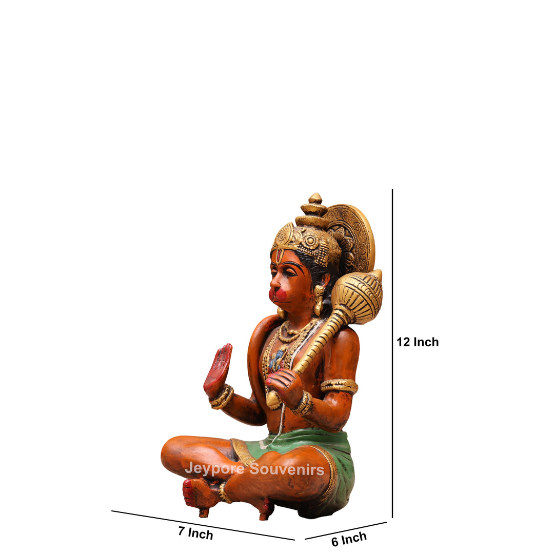 12" Handcrafted Brass Lord Hanuman Idol with Gada