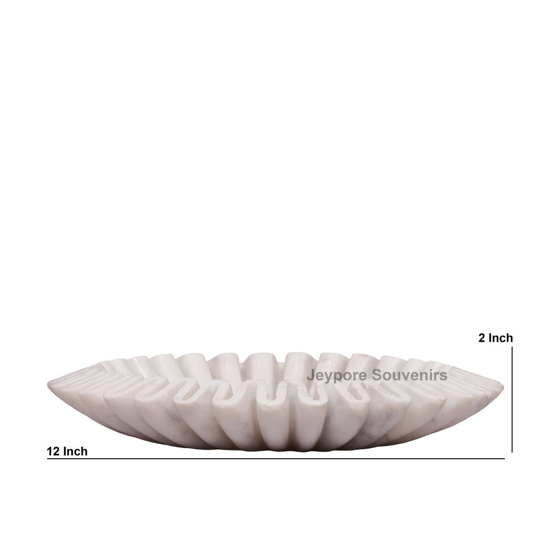 Handcrafted White Marble Ruffle Bowl with Scalloped Fluted Edge