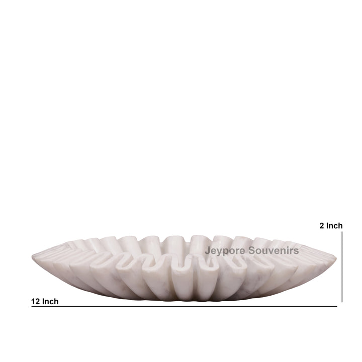 Handcrafted White Marble Ruffle Bowl with Scalloped Fluted Edge
