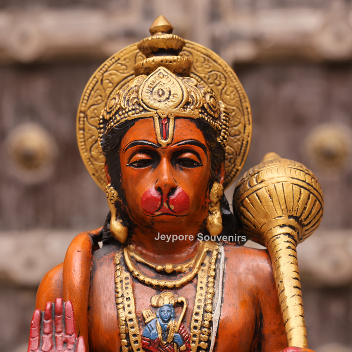 12" Handcrafted Brass Lord Hanuman Idol with Gada