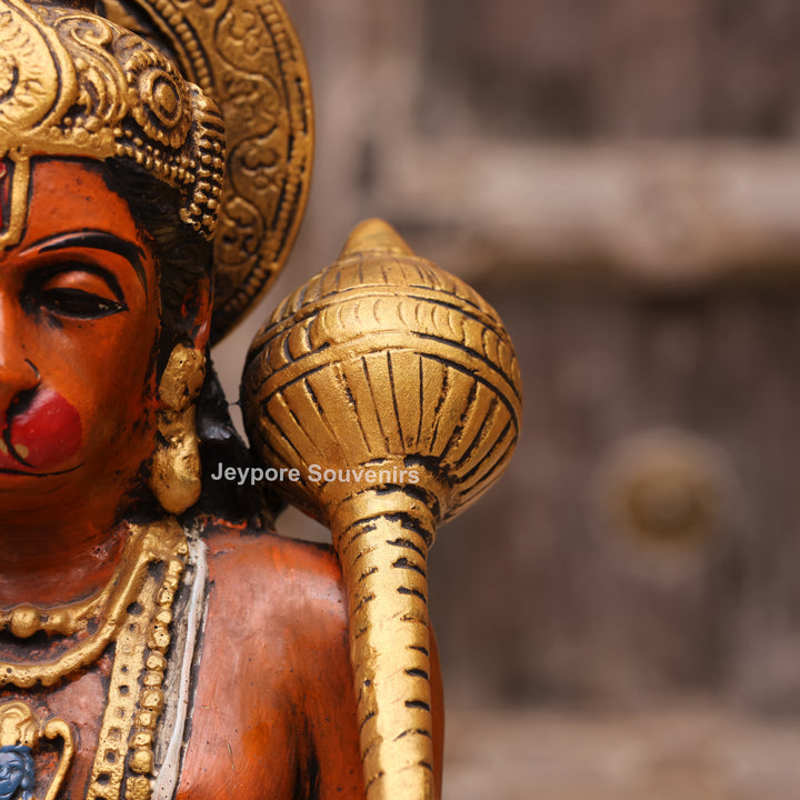 12" Handcrafted Brass Lord Hanuman Idol with Gada
