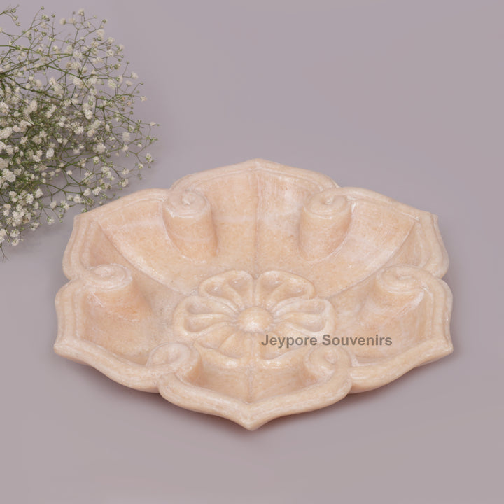 Hand-Carved Pink Marble Lotus Bowl with Floral Center Petal Edges