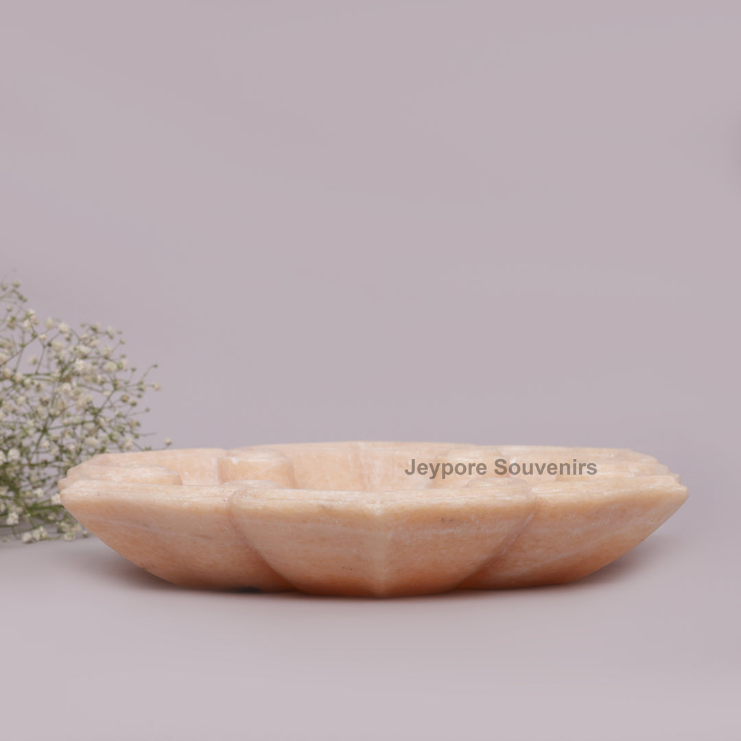 Hand-Carved Pink Marble Lotus Bowl with Floral Center Petal Edges
