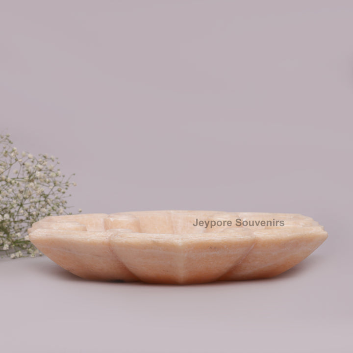 Hand-Carved Pink Marble Lotus Bowl with Floral Center Petal Edges