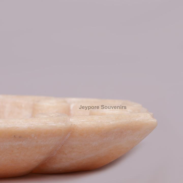 Hand-Carved Pink Marble Lotus Bowl with Floral Center Petal Edges