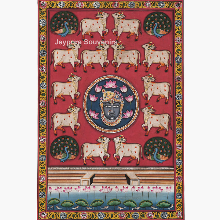 Shrinathji Sacred Mandala Cow &amp; Lotus - Pichwai