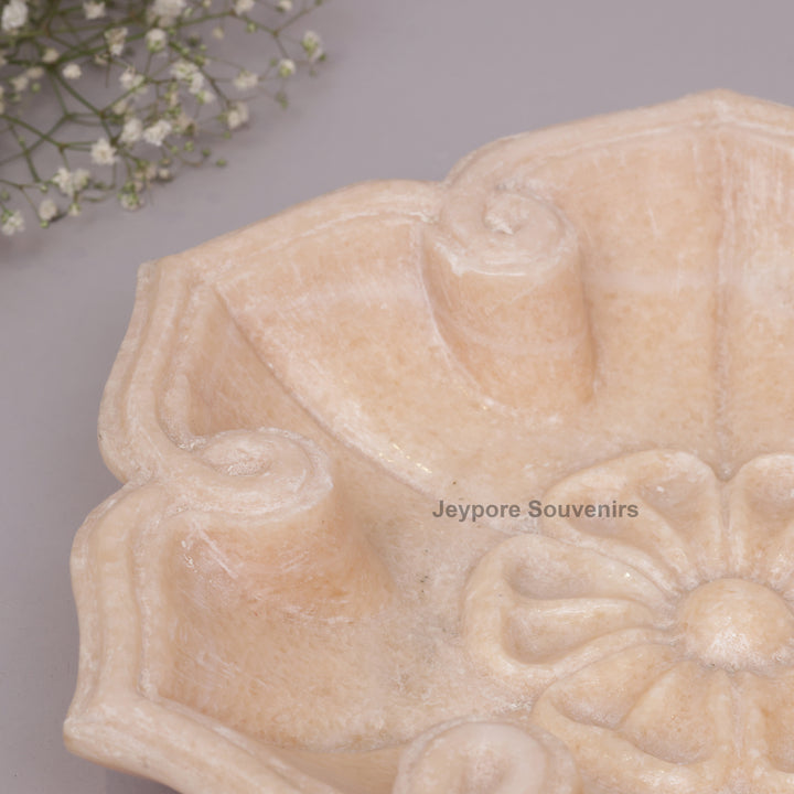 Hand-Carved Pink Marble Lotus Bowl with Floral Center Petal Edges