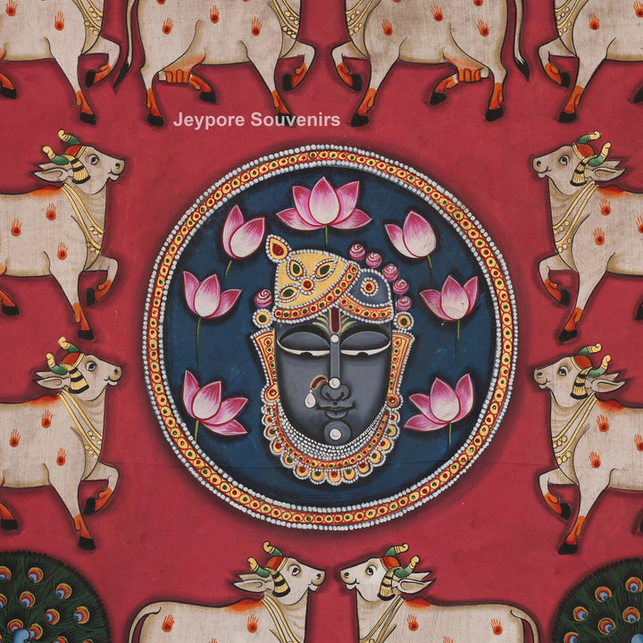 Shrinathji Sacred Mandala Cow &amp; Lotus - Pichwai